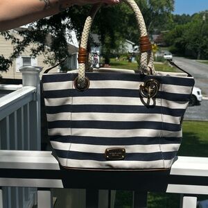 Michael Kors Navy and White Striped Tote